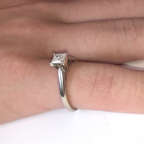 Solid Stamped 14K White Gold Natural Diamond Princess Solitaire Engagement Ring - Picture 13 of 17